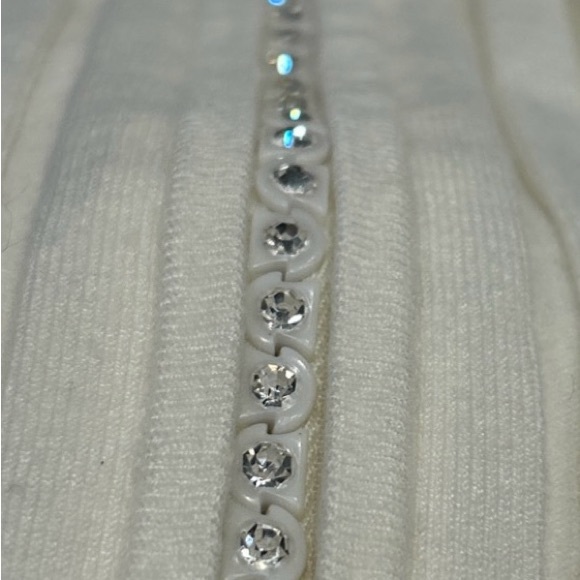 Ivory Ribbed Rhinestone Zip-Up Sweater S - Picture 2 of 6
